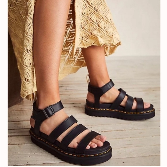 Dr. Martens Shoes - Dr. Martens Blaire Black Hydro leather ankle strap Sandals size 9 NWOB
